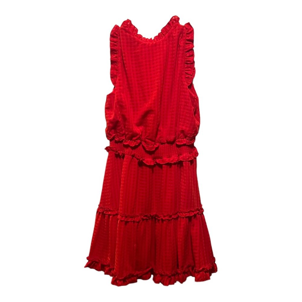 Women's Red Gingham and Ruffled Sleeveless Dress, Size Small
